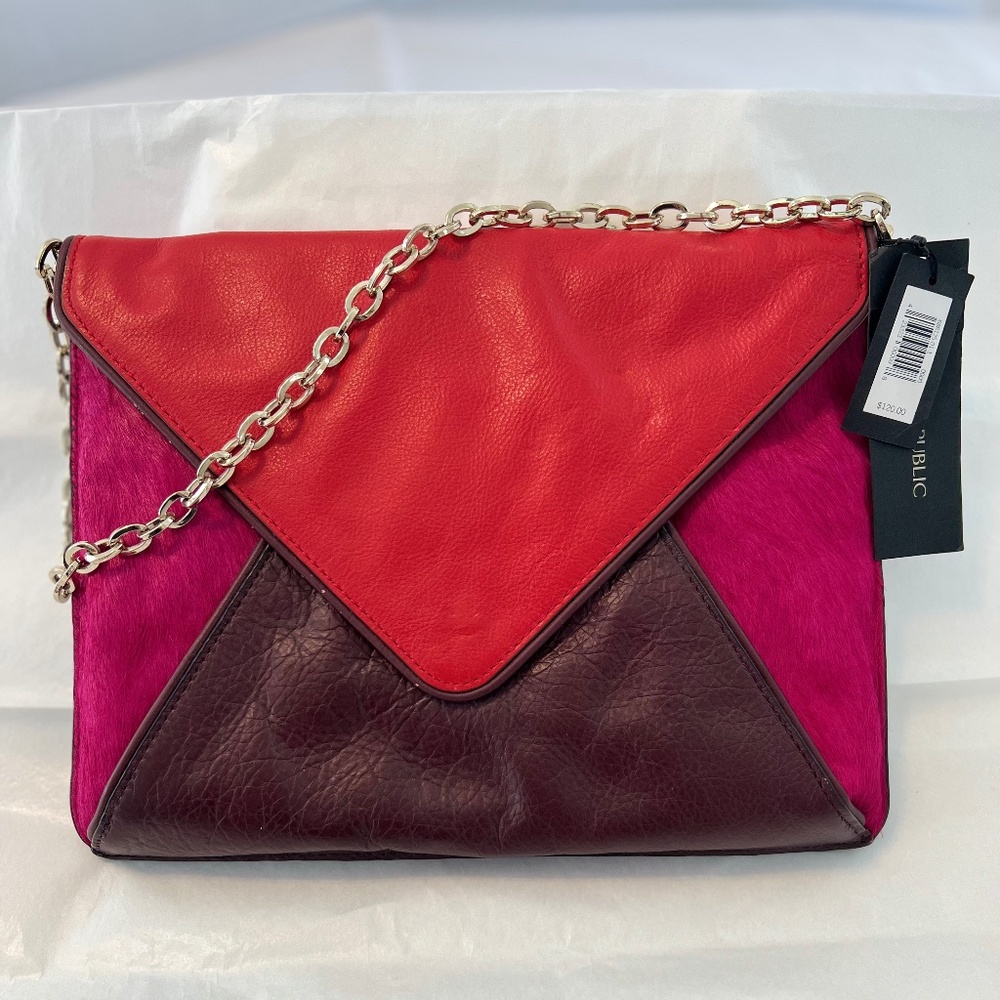 Multicolor evening clutch with chain strap